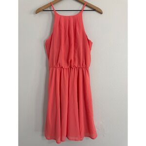 Francesca's Blue Rain - Coral Sundress Flowy Halter Style Size Medium